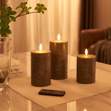 Stansia 3 Piece Marble Textured LED Unscented Flameless Pillar Candle Set with Remote